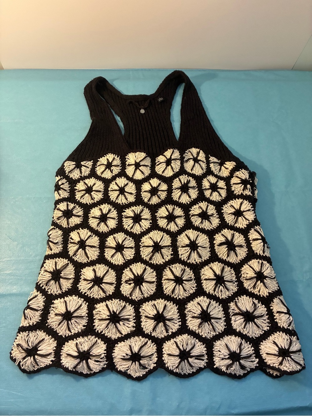 Knitted & Knotted Anthropologie Kaneohe Crochet Ramie Racer Back Tank Top Sz SM